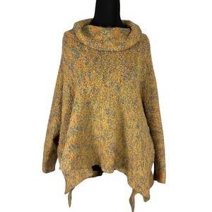 BCBG Womens Oversized Cowl Neck Poncho Sweater Marled Knit XS/S